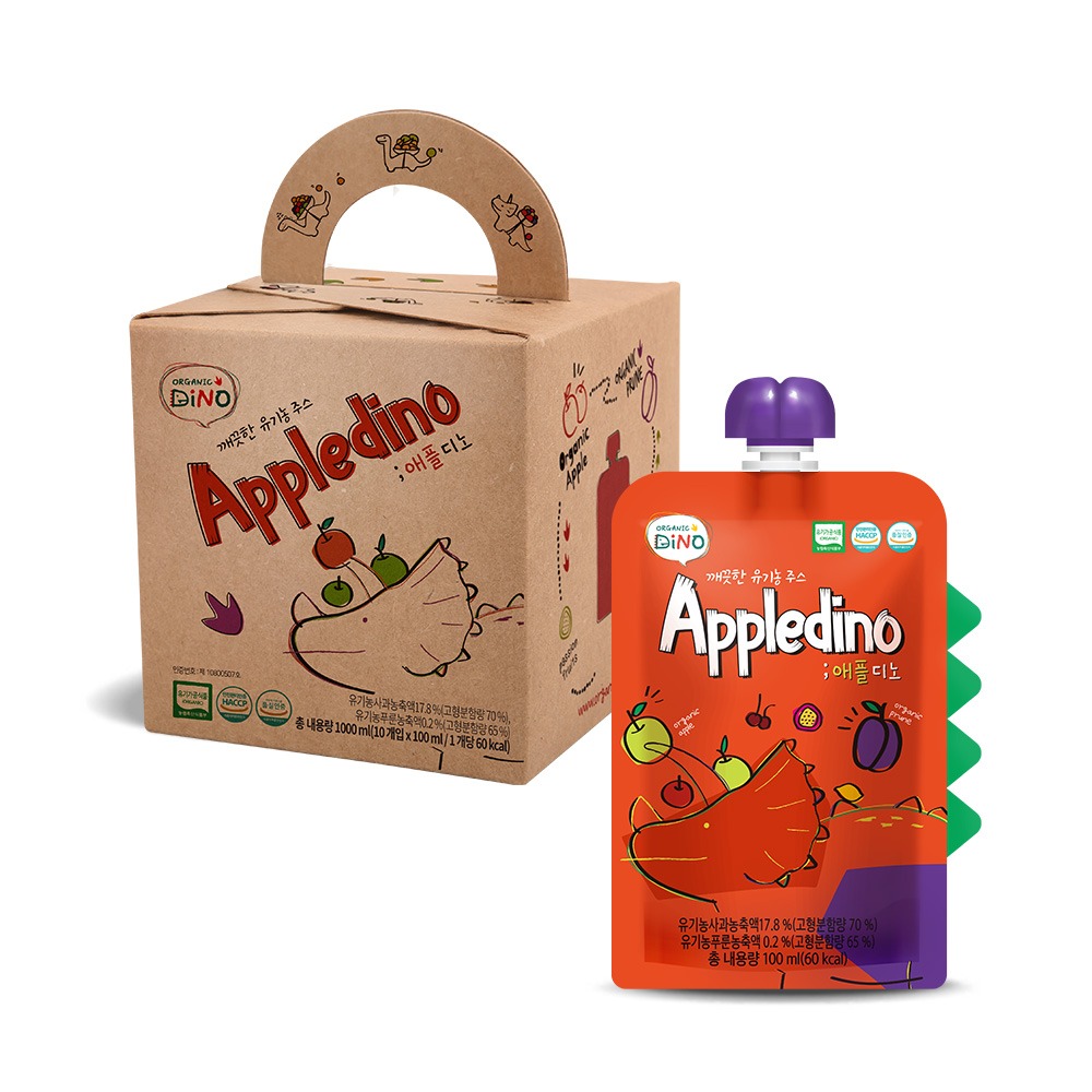 오가닉디노 깨끗한 유기농 사과주스 애플디노 1박스 10팩 (선물형)